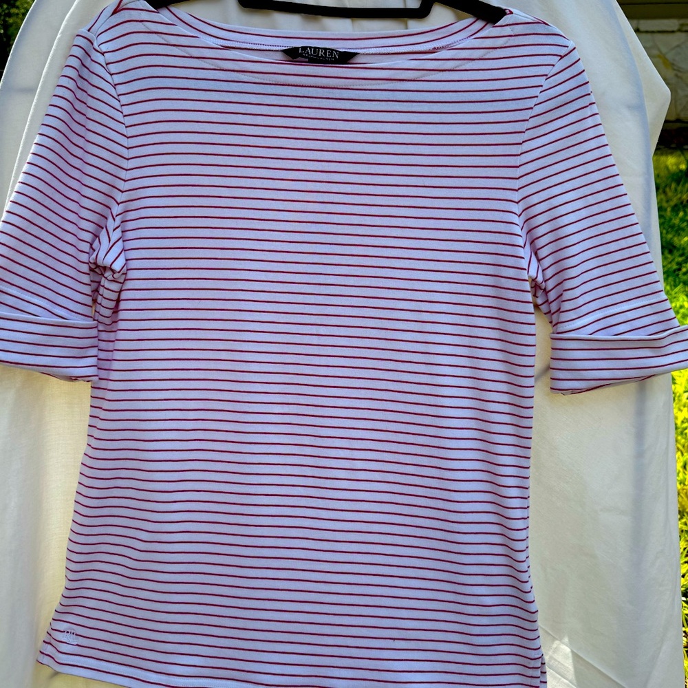 Ralph Lauren‎ Women's Pink Striped Top Size L